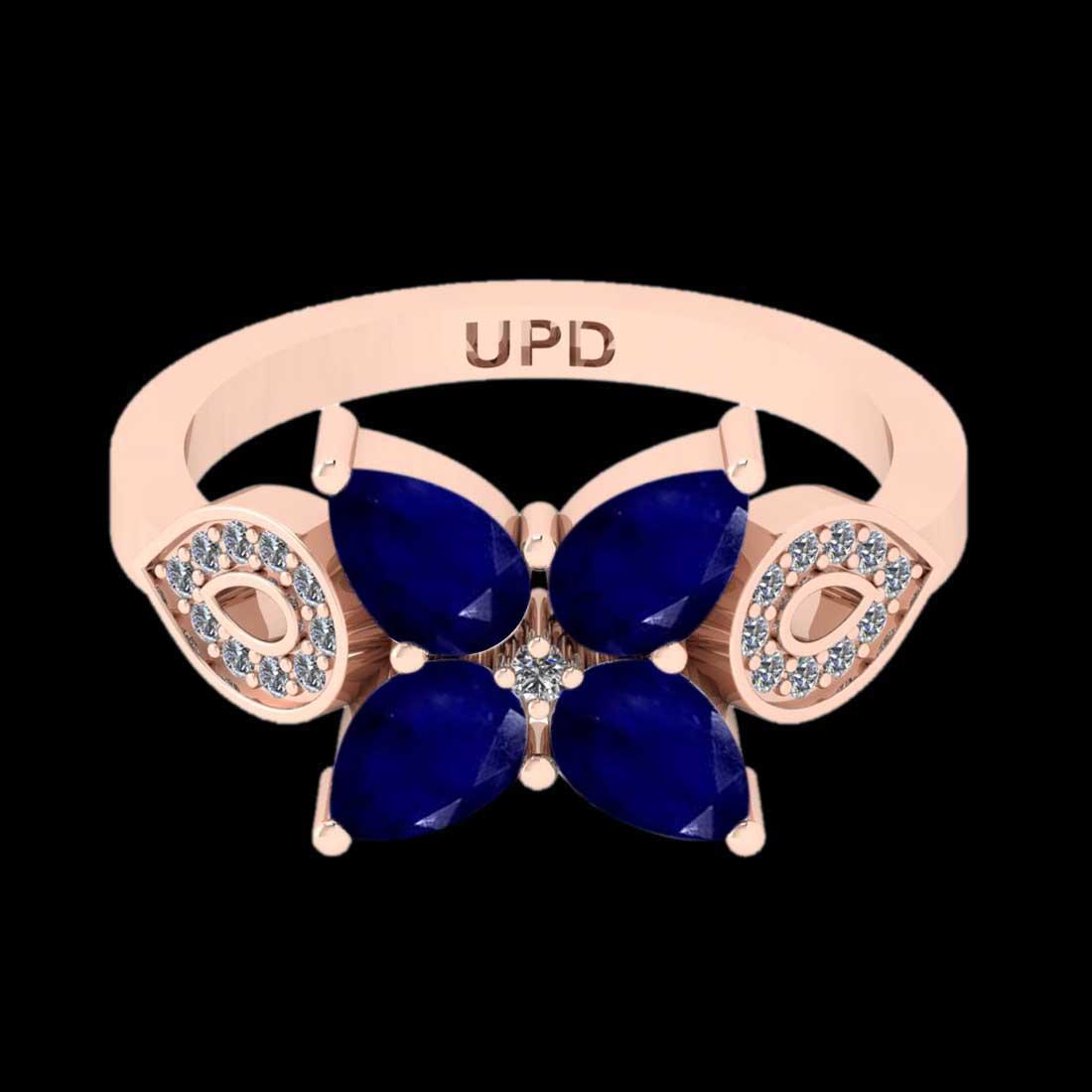 2.13 Ctw VS/SI1 Blue Sapphire And Diamond Prong Set 14K Rose Gold Vintage Style Ring