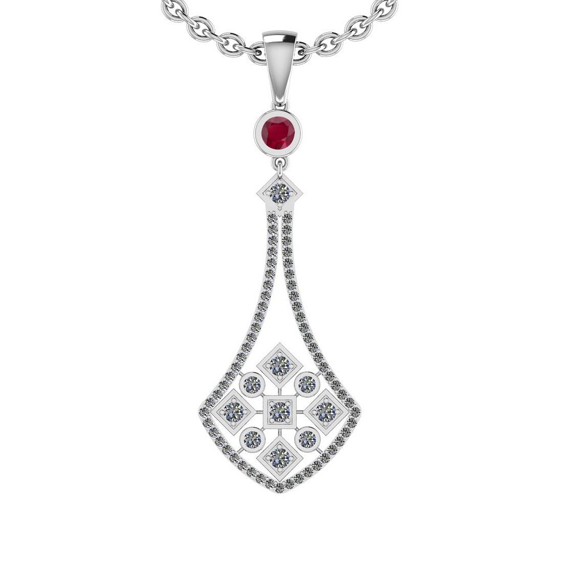 0.81 Ctw SI2/I1 Ruby And Diamond 14K White Gold Pendant