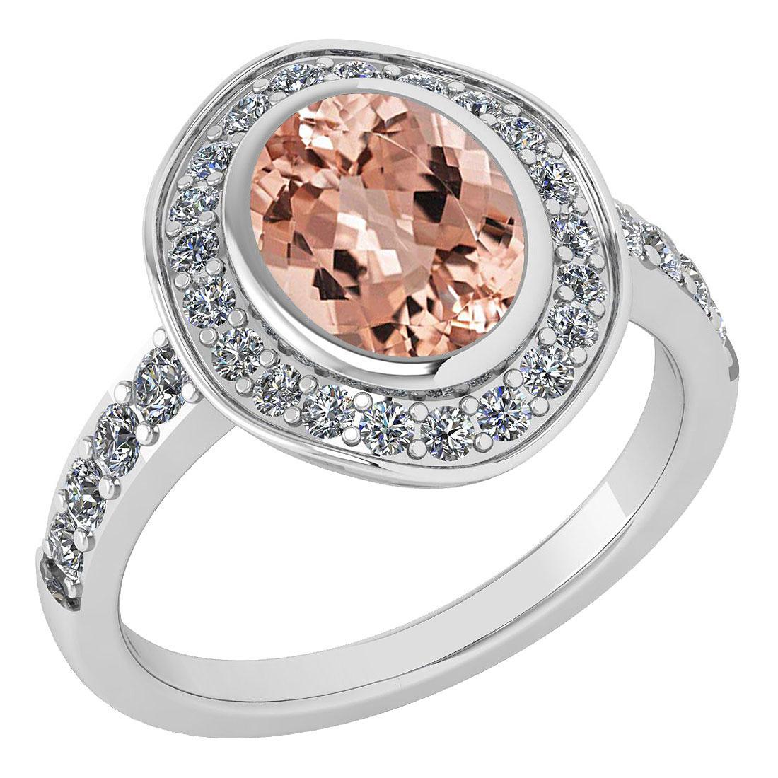 Certified 2.55 Ctw Morganite And Diamond Ladies Fashion Halo Ring 14K White Gold (VS/SI1) MADE IN US