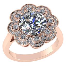 Certified 1.75 CTW Round Diamond 14K Rose Gold Ring