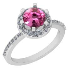 1.52 Ctw SI2/I1 Pink Tourmaline And Diamond 14K White Gold Engagement Halo Ring