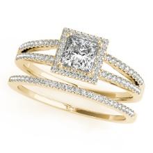 Certified 0.85 Ctw SI2/I1 Diamond 14K Yellow Gold Bridal Wedding Halo Ring