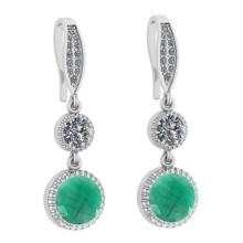 4.70 Ctw I2/I3 Emerald And Diamond 14K White Gold Earrings