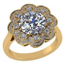 Certified 1.75 CTW Round Diamond 14K Yellow Gold Ring