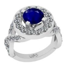 3.80 Ctw SI2/I1Blue Sapphire And Diamond 14K White Gold Cocktail Engagement Ring