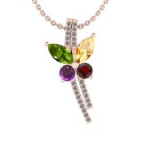 0.76 Ctw I2/I3 Multi Stone And Diamond 10K Rose Gold Pendant