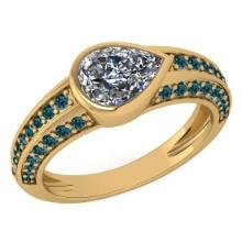 Certified 1.72 Ctw I2/I3 Treated Fancy Blue And White Diamond 14K Yellow Gold Vintage Style Annivers