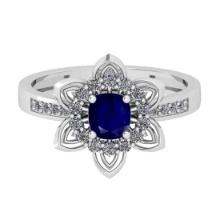 0.76 Ctw SI2/I1Blue Sapphire and Diamond 14K White Gold Engagement Ring