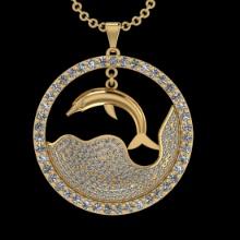 5.09 Ctw SI2/I1 Diamond 14K Yellow Gold Zodiac Sign Fish pendant necklace