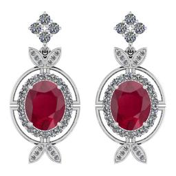 Certified 6.15 Ctw SI2/I1 Ruby And Diamond 14K White Gold Earrings