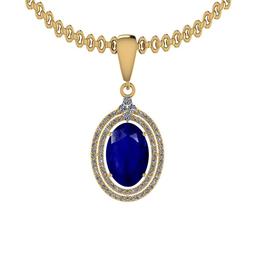 4.20 Ctw SI2/I1 Blue Sapphire And Diamond 14K Yellow Gold Necklace