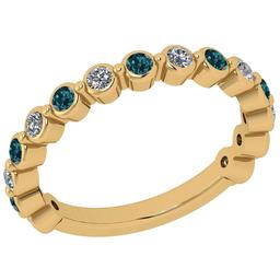 Certified 0.54 Ctw I2/I3 Treated Fancy Blue And White Diamond Style Bezel Set 14K Yellow Gold Band R