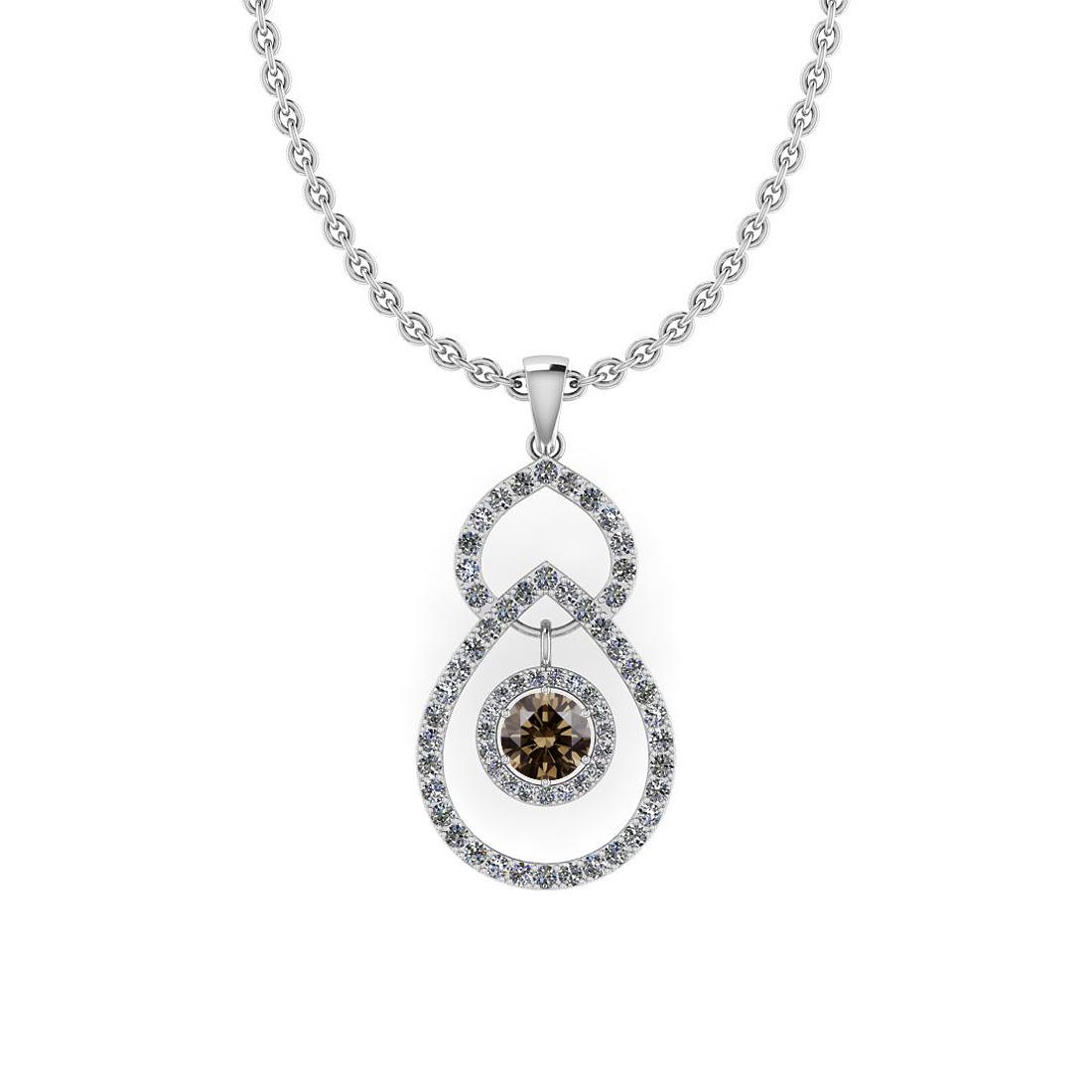 Certified 3.08 Ctw SI1/SI2 Natural Fancy Brown Yellow And White Diamond 14K White Gold Pendant