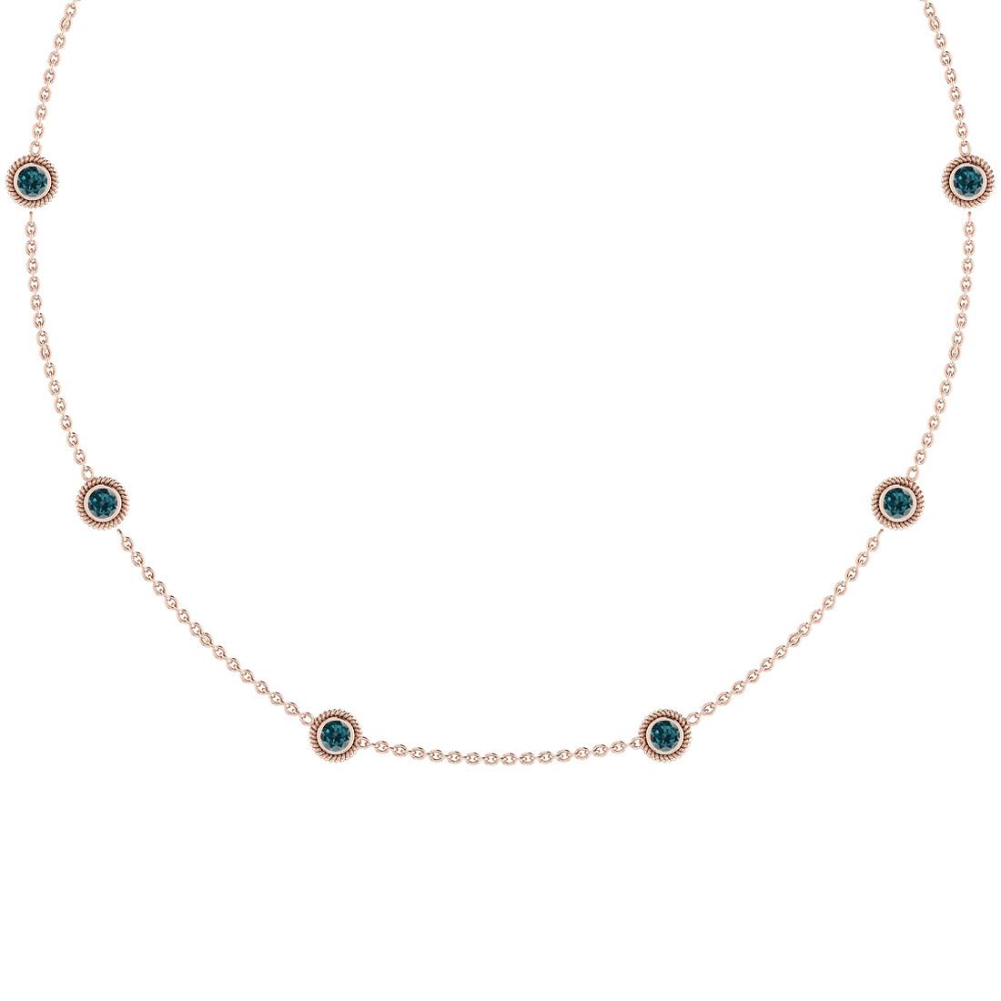 0.30 Ctw i2/i3 Treated Fancy Blue Diamond 14K Rose Gold Yard Necklace