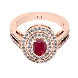 1.24 Ctw I2/I3 Ruby And Diamond 14k Rose Gold Ring