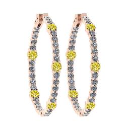 2.08 Ctw i2/i3 Treated Fancy Yellow and White Diamond 14K Rose Gold Hoop Earrings