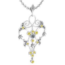 Certified 1.68 Ctw I2/I3 Treated Fancy Yellow And White Diamond 14K White Gold Victorian Style Neckl