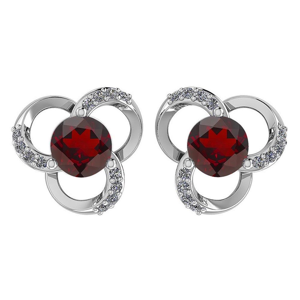 1.2Ctw Garnet And Diamond 14k White Gold Halo Stud Earring