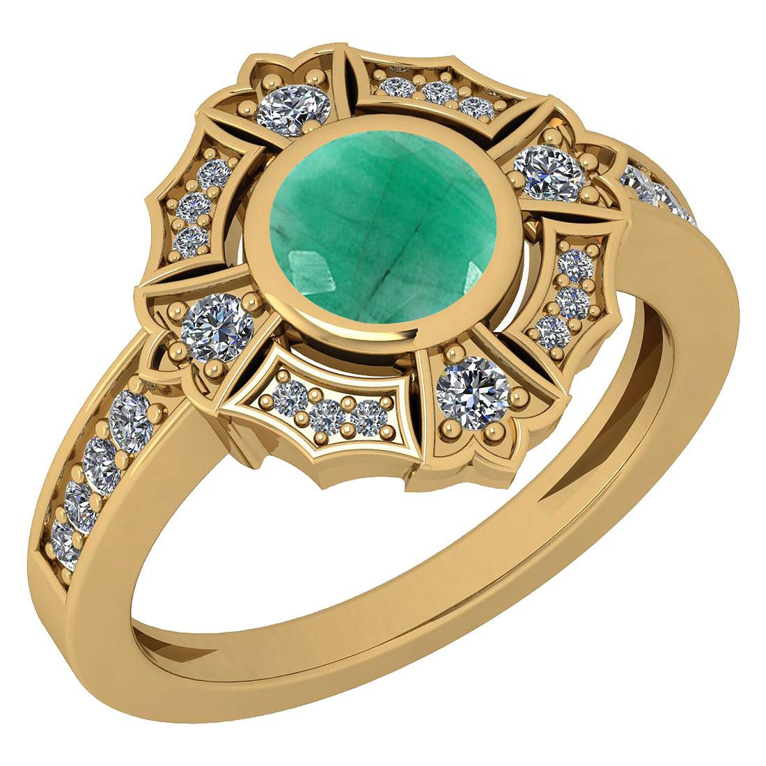 1.15 Ctw I2/I3 Emerald And Diamond 14K Yellow Gold Engagement Ring