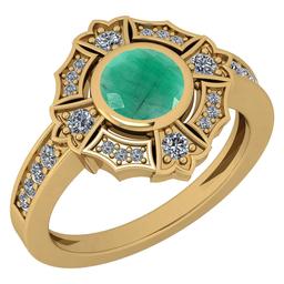 1.15 Ctw I2/I3 Emerald And Diamond 14K Yellow Gold Engagement Ring