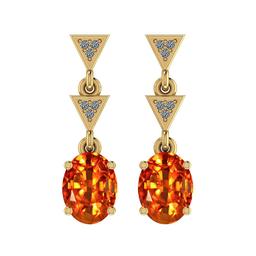 Certified 3.04 Ctw SI2/I1 Orange Sapphire And Diamond 14K Yellow Gold Vintage Style Earrings