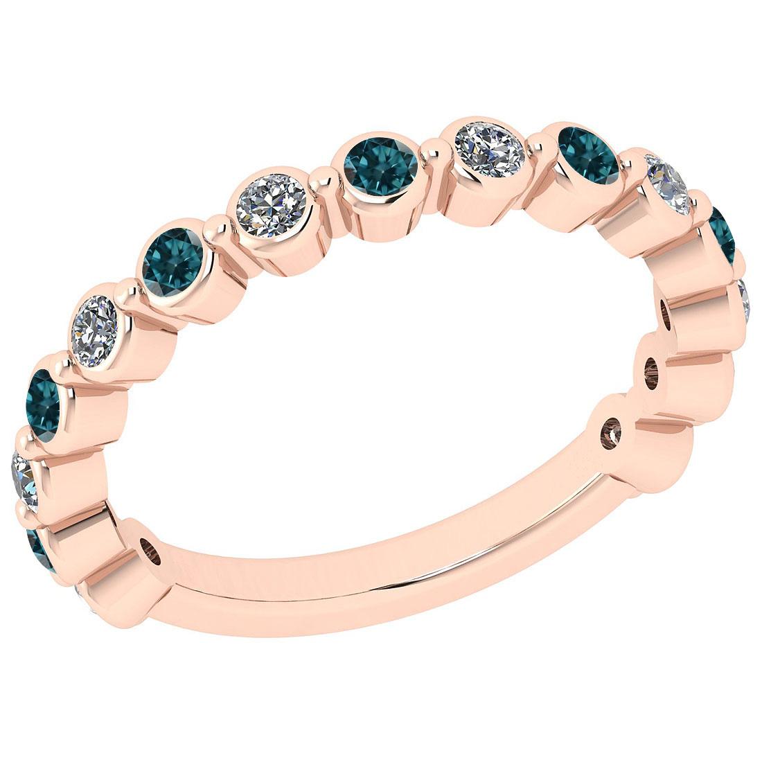 Certified 0.54 Ctw I2/I3 Treated Fancy Blue And White Diamond Style Bezel Set 14K Rose Gold Band Rin