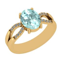 Certified 1.82 Ctw SI2/I1 Aquamarine And Diamond 14K Yellow Gold Ring