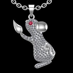 2.06 Ctw SI2/I1 Diamond 18K White Gold Mouse Pendant Necklace