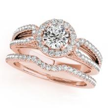 Certified 1.05 Ctw SI2/I1 Diamond 14K Rose Gold Bridal Set Engagement Halo Ring