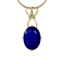 4.06 Ctw I2/I3 Blue Sapphire And Diamond 14K Yellow Gold Pendant