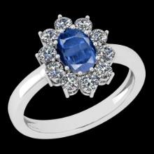 Certfied 0.75 Ctw Kyanite And Diamond I1/I2 14K White Gold Engagement Ring