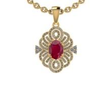 Certified 1.89 Ctw SI2/I1 Ruby And Diamond 14K Yellow Gold Vintage Style Necklace