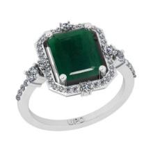 5.86 Ctw SI2/I1 Emerald And Diamond 14K White Gold Wedding Halo Ring