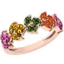 Certified 1.55 Ctw Multi Sapphire 14K Rose Gold Ring