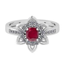 0.76 Ctw SI2/I1Ruby and Diamond 14K White Gold Engagement Ring