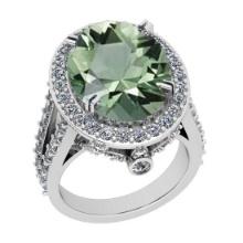 14.82 Ctw SI2/I1 Green Amethyst And Diamond 14k White Gold Vintage Style Ring