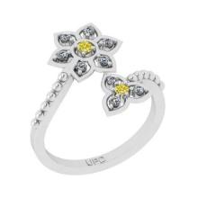 0.30 Ctw i2/i3 Treated Fancy Yellow and White Diamond 14K White Gold Flower Bypass Style Ring
