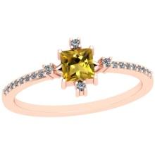 0.53 Ctw I2/I3 Citrine And Diamond 10K Rose Gold Ring