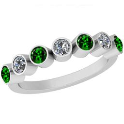 Certified 0.28 Ctw VS/SI1 Tsavorite And Diamond 14k White Gold Band Ring