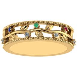 0.07 Ctw SI2/I1 Multi Ruby,Emerlad,Sapphire And Diamond 14K Yellow Gold Filigree Band Ring