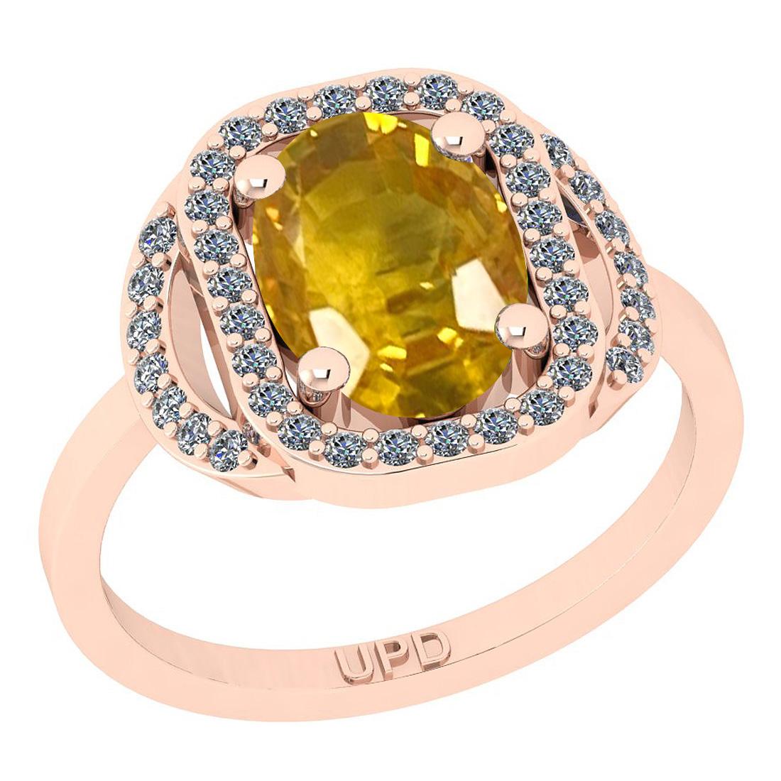 2.32 Ctw I2/I3 Yellow sapphire And Diamond 14K Rose Gold Engagement Ring