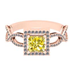 1.23 Ctw Gia certified Natural Fancy Yellow And White Diamond 14K Rose Gold Wedding Ring