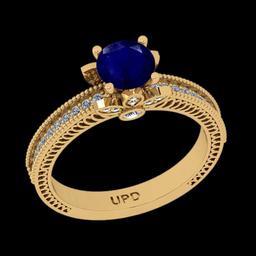 1.27 Ctw VS/SI1 Blue Sapphire And Diamond 14K Yellow Gold Engagement Ring