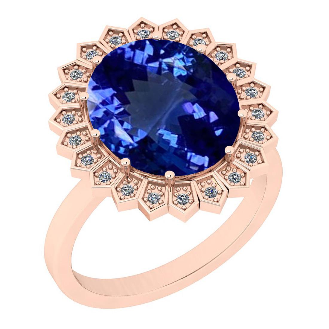 Certified 5.05 Ctw VS/SI1 Tanzanite And Diamond 14K Rose Gold Ring