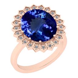 Certified 5.05 Ctw VS/SI1 Tanzanite And Diamond 14K Rose Gold Ring