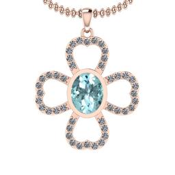 2.30 Ctw VS/SI1 Aquamarine And Diamond 14K Rose Gold Necklace