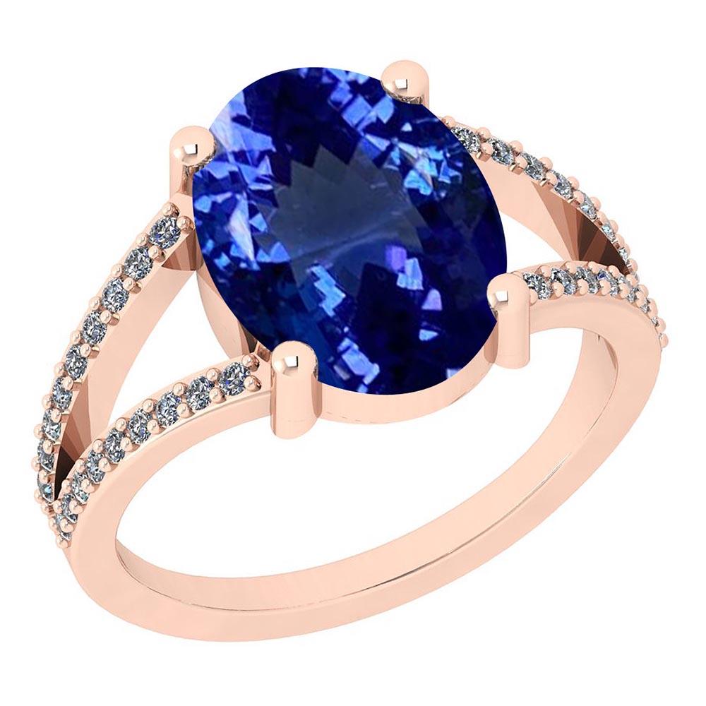 Certified 5.45 Ctw VS/SI1 Tanzanite and Diamond 14K Rose Gold Vintage Style Ring
