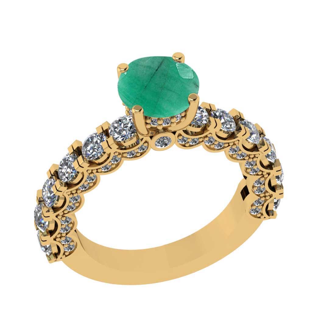 2.03 Ctw SI2/I1 Emerald and Diamond 14K Yellow Gold Engagement Ring