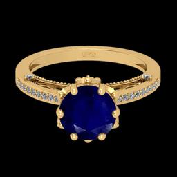 1.27 Ctw VS/SI1 Blue Sapphire And Diamond 14K Yellow Gold Engagement Ring