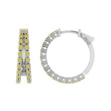 0.96 Ctw Treated fancy Yellow Diamond 14K White Gold Huggie Earrings